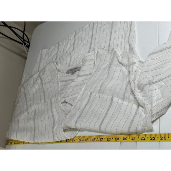 AllSaints Top Womens Small White Penny Stripe Surplice V-Neck Hi Lo Summer Sheer - Picture 11 of 12